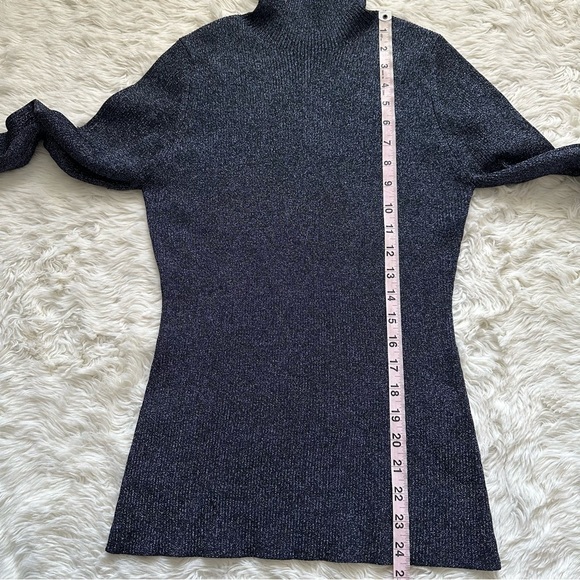 3.1 Phillip Lim Sweater Turtleneck Long Sleeve Ribbed Sparkle Metallic Navy L - Picture 9 of 11